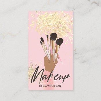 makeup artist beauty salon glam pink and gold busi business card