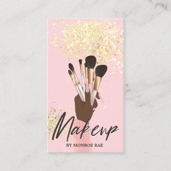 makeup artist beauty salon glam pink and gold business card