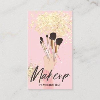 makeup artist beauty salon glam pink and gold business card