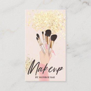 makeup artist beauty salon glam pink gold cream business card