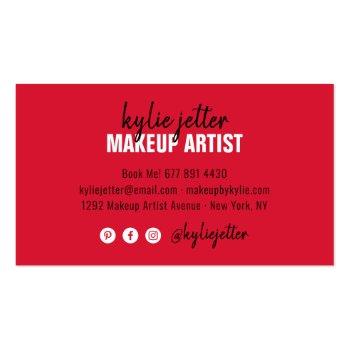 Small Makeup Artist Bold Signature Script Bold Red Business Card Back View
