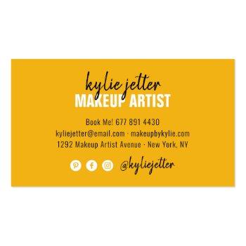 Small Makeup Artist Bold Signature Script Bold Yellow Business Card Back View