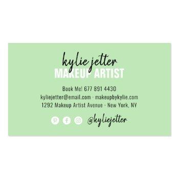 Small Makeup Artist Bold Signature Script Pastel Green Business Card Back View