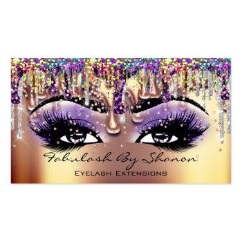Small Makeup Artist Brow Eyelash Gold Drips Confetti Business Card Front View