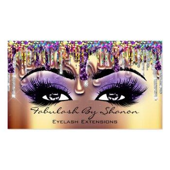 Small Makeup Artist Brow Eyelash Gold Drips Holograph Business Card Front View