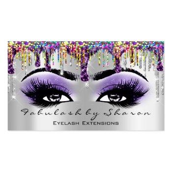 Small Makeup Artist Brow Eyelash Silver Purple Holograph Business Card Front View