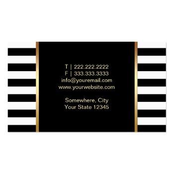 Small Makeup Artist Classy Black White Stripes Gold Lips Business Card Back View