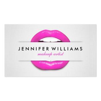 Small Makeup Artist Cool Pink Lips Gray Texture Modern Business Card Front View