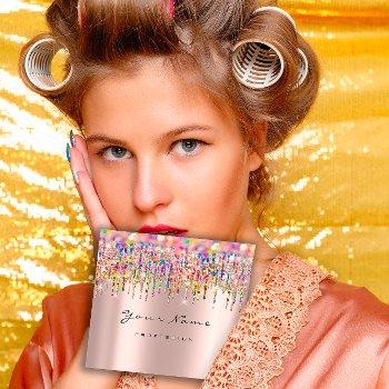 makeup artist event planner holograph unicorn pink square business card