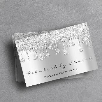 makeup artist eyelash diamond drips silver glitter business card