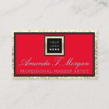 makeup artist eyelash event logo red gold glitter business card