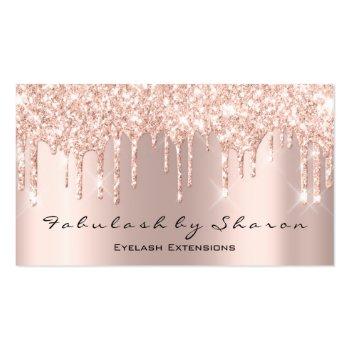 Small Makeup Artist Eyelash Lashes Glitter Drips Rose Business Card Front View