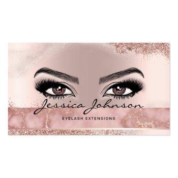 Small Makeup Artist Eyelash Lashes Glitter Rose Script Business Card Front View