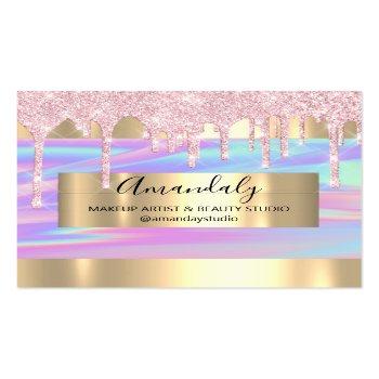 Small Makeup Artist Glitter Drip Gold Framed Holograph   Classic Round Sticker Front View