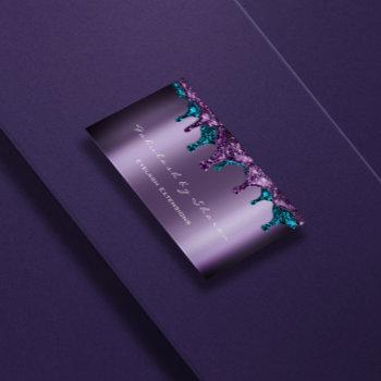 makeup artist glitter wax drips teal blue purple business card