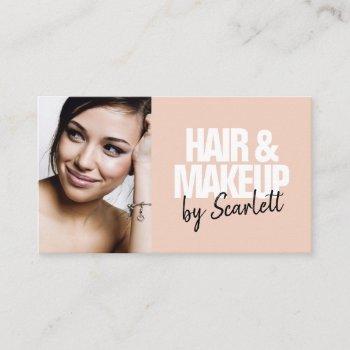 makeup artist hair photo bold script blush pink business card