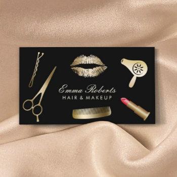 makeup artist hair stylist modern black & gold business card