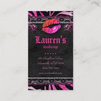 makeup artist lips n lace pink zebra business card