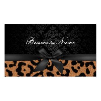 Small Makeup Artist Luxury Damask & Leopard Print Business Card Front View