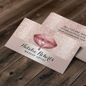 makeup artist luxury dripping lips blush rose gold business card