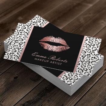 makeup artist modern rose gold lips leopard business card