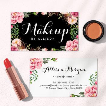 makeup artist modern script girly floral wrapping business card