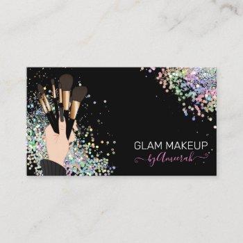 makeup artist, mua, beauty salon holographic busin business card