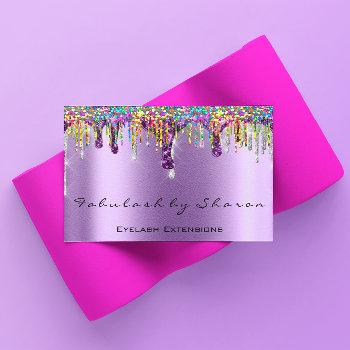 makeup artist nails eyelash drips purple holograph business card