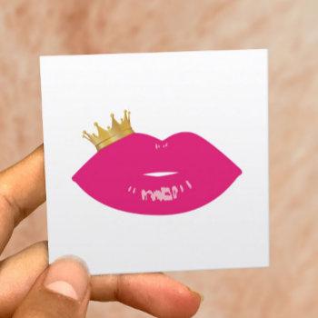 makeup artist pink lips queen crown beauty salon square business card
