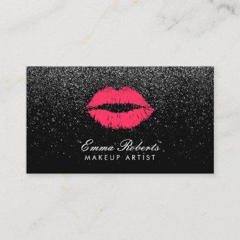 makeup artist red lips black glitter modern business card