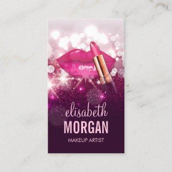 makeup artist red lips pink glitter sparkling business card