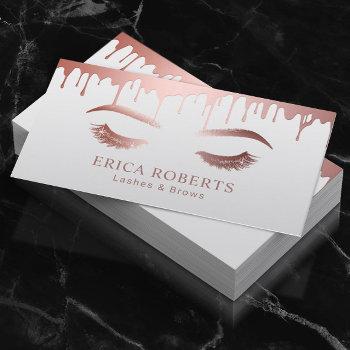 makeup artist rose gold dripping lashes & brows business card