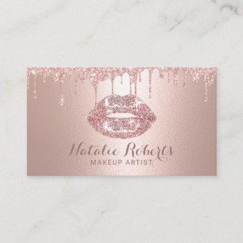makeup artist rose gold drips chic lips salon business card