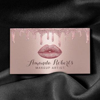 makeup artist rose gold drips glam lips salon business card