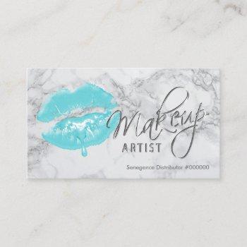 makeup artist teal lips and gray marble business card