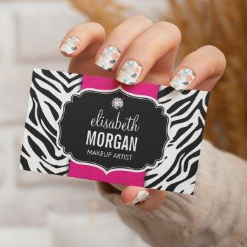 makeup artist - trendy zebra print hot pink business card