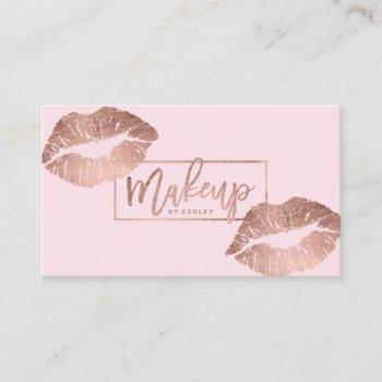 makeup artist typography lips faux rose gold blush business card