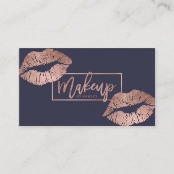 makeup artist typography lips faux rose gold business card