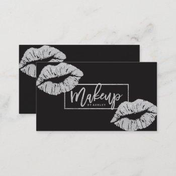 makeup artist typography lips faux silver business card