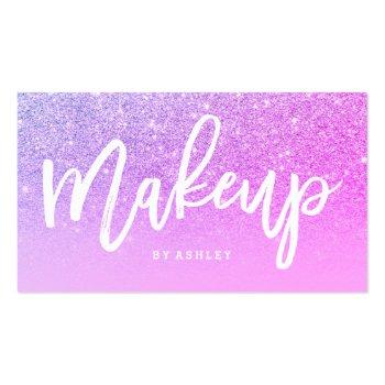 Small Makeup Artist Typography Pink Purple Glitter Business Card Front View