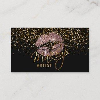makeup artist with gold confetti & dusty rose business card