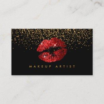 makeup artist with gold & red lips business card