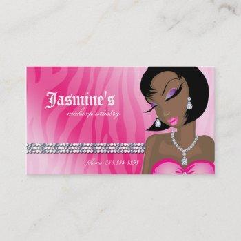 makeup business card african american zebra pink