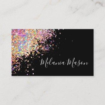 makeup elegant holographic rose gold glitter black business card