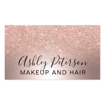 Small Makeup Elegant Metallic Marble Rose Gold Glitter Business Card Front View