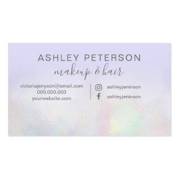 Small Makeup Elegant Typography Lavender Pearl Nacre Business Card Back View