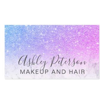 Small Makeup Elegant Typography Marble Purple Glitter Business Card Front View