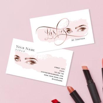 makeup eyebrow eyes lashes rose gold business card