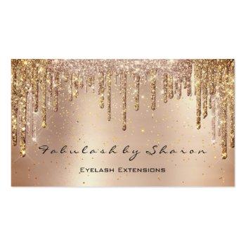 Small Makeup Eyebrow Lashes Glitter Drips Gold Spark Business Card Front View