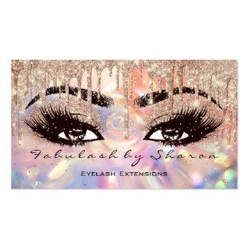 Small Makeup Eyebrow Lashes Wax Drip Rose Holograph Business Card Front View